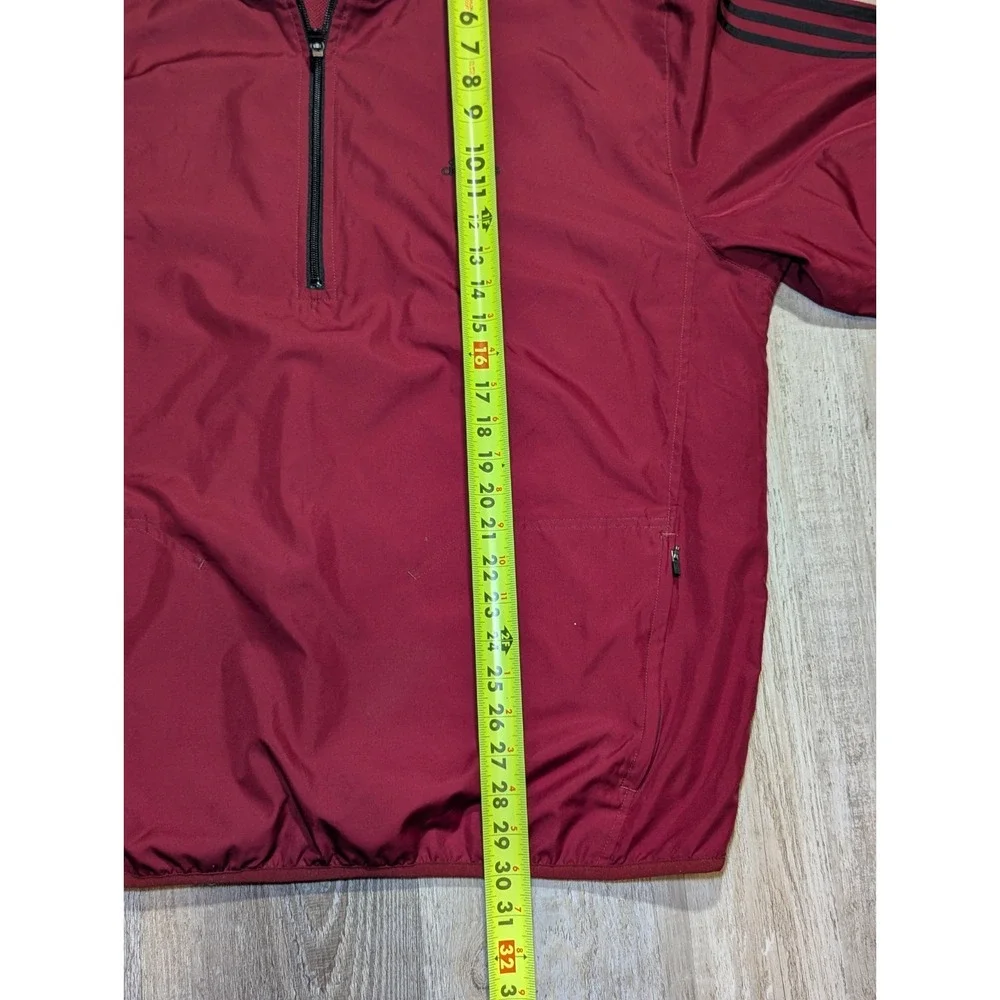 Adidas Mens XL Red 1/4 Zip Windbreaker Pullover Jacket Black 3 Stripe‎
